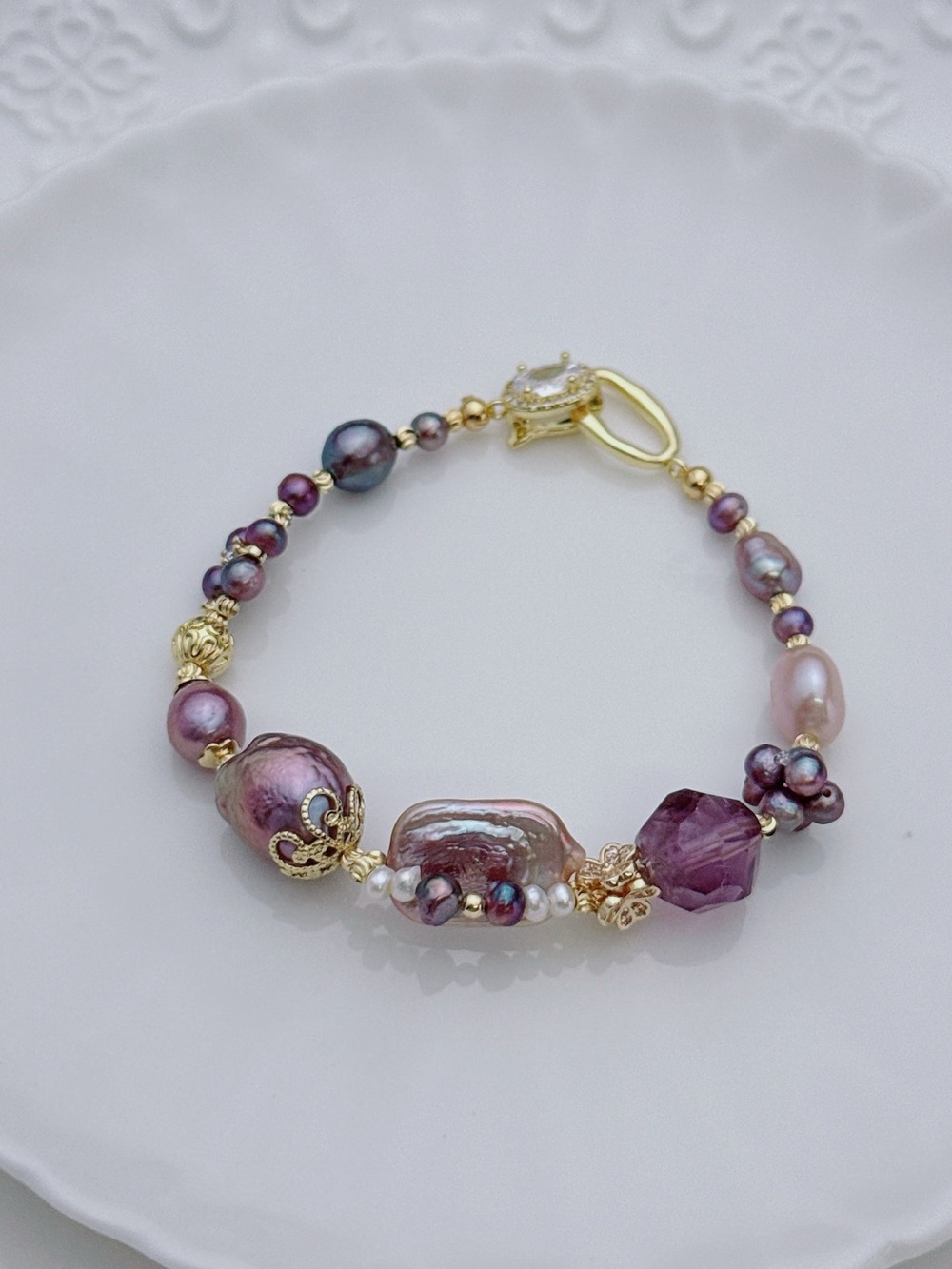 26B421 Handmade Freshwater Baroque Pearl Bracelet 7” Gold Plated